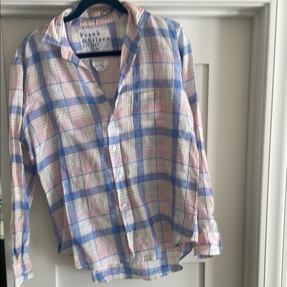 Frank & Eileen italian linen Plaid Shirt - Blue and Pink xs